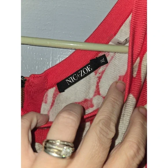 NIC+ZOE Red Floral Geometric Border Knit Sleeveless Fit Flare Dress XL - Picture 4 of 5